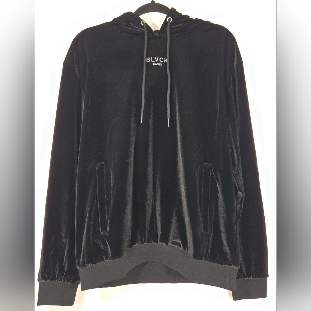 BLVCK PARIS VELVET PULLOVER HOODIE.